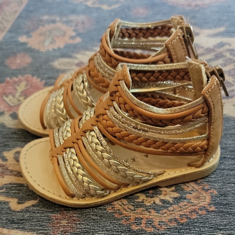 Kelly & Katie Tan and Silver Kids Sandals